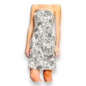 SIZE  8 WHITE BLACK FLORAL STRETCH STRAPLESS COTTON BLEND ALINE